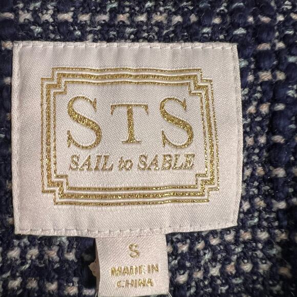 Sail to Sable Navy Blue Tweed Zip Up Bell Sleeve Jacket Size Small - Picture 7 of 9